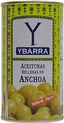 Оливки YBARRA зеленые с анчоусом ж/б, 350г.