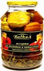 Ассорти из томатов и патиссонов "Balkas" маринованное слабокислое, 1440 г