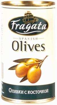 Оливки Fragata зеленые с косточкой ж/б, 350г.