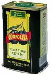 Масло оливковое 100% "Coopoliva" Экстра Вирджин (жесть), 0,2л.