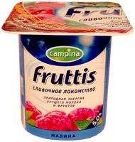 Йогурт Fruttis сливочное лакомство Campina малина 5,0%, 115г