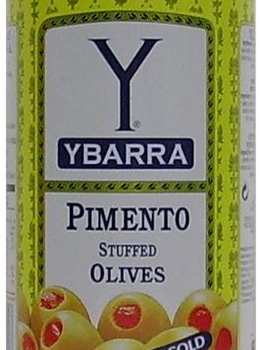 Оливки YBARRA зеленые с перцем ж/б, 350г.