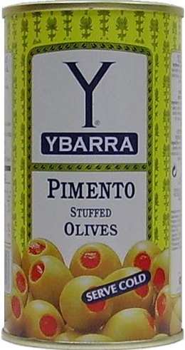 Оливки YBARRA зеленые с перцем ж/б, 350г.