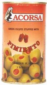 Оливки ACORSA зеленые с перцем ж/б, 350г.