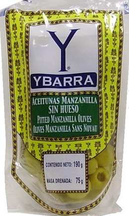Оливки YBARRA зеленые без косточек п/э, 190г.