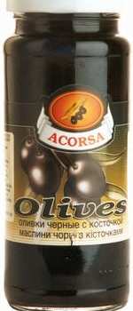 Оливки ACORSA черные с косточкой с/б, 358мл.