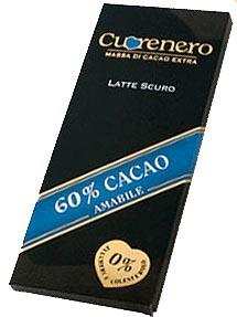Горький шоколад c молоком Latte scuro 60% cacao "Cuorenero", 100г