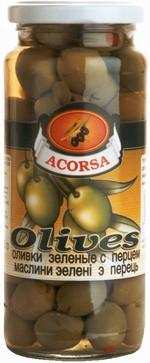 Оливки ACORSA зеленые с перцем с/б, 358мл.